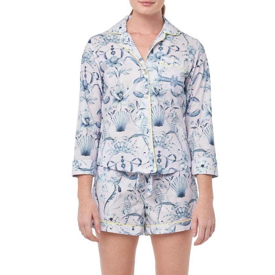 The Lazy Poet Vera Seahorses & Friends Lila Long Sleeve & Short Pajama Set Hot