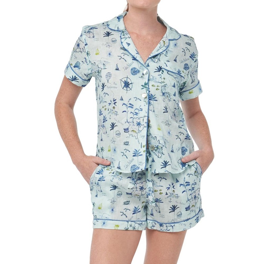 The Lazy Poet Nina Islas Baleares Blue Short Sleeve Pajama Set Online