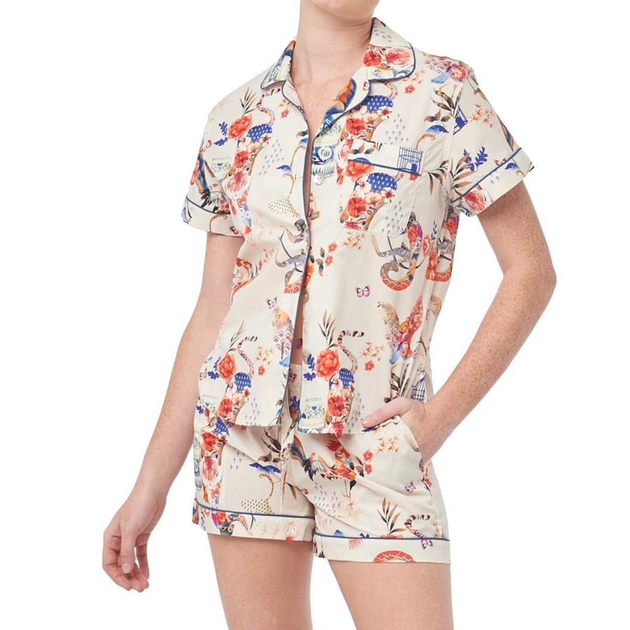 The Lazy Poet Nina Secret Garden Ecru Short Pajama Set Clearance