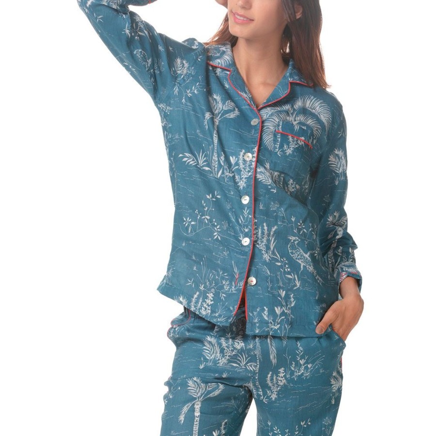 The Lazy Poet Emma Indigo Peacock Long Pajama Set Best