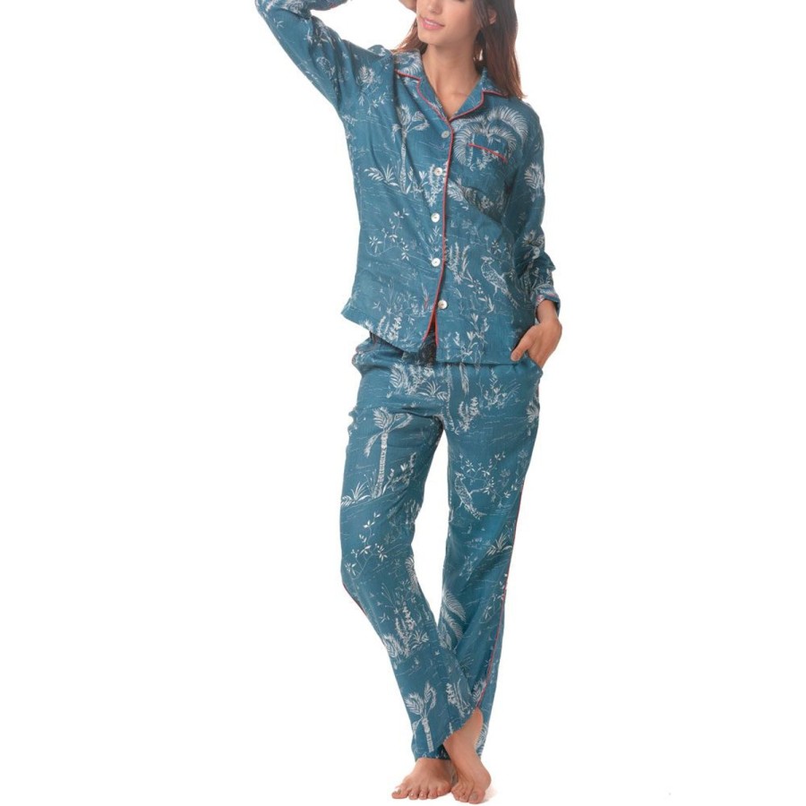 The Lazy Poet Emma Indigo Peacock Long Pajama Set Best