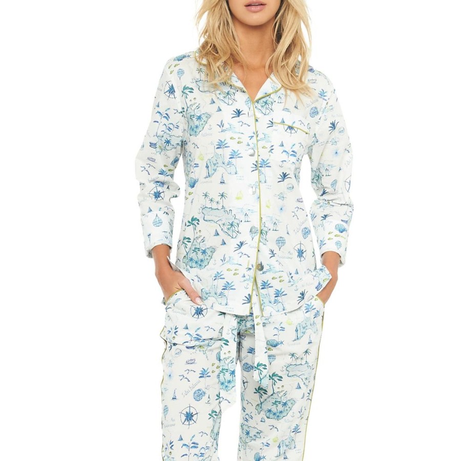 The Lazy Poet Emma Islas Baleares Ecru Long Pajama Set Best