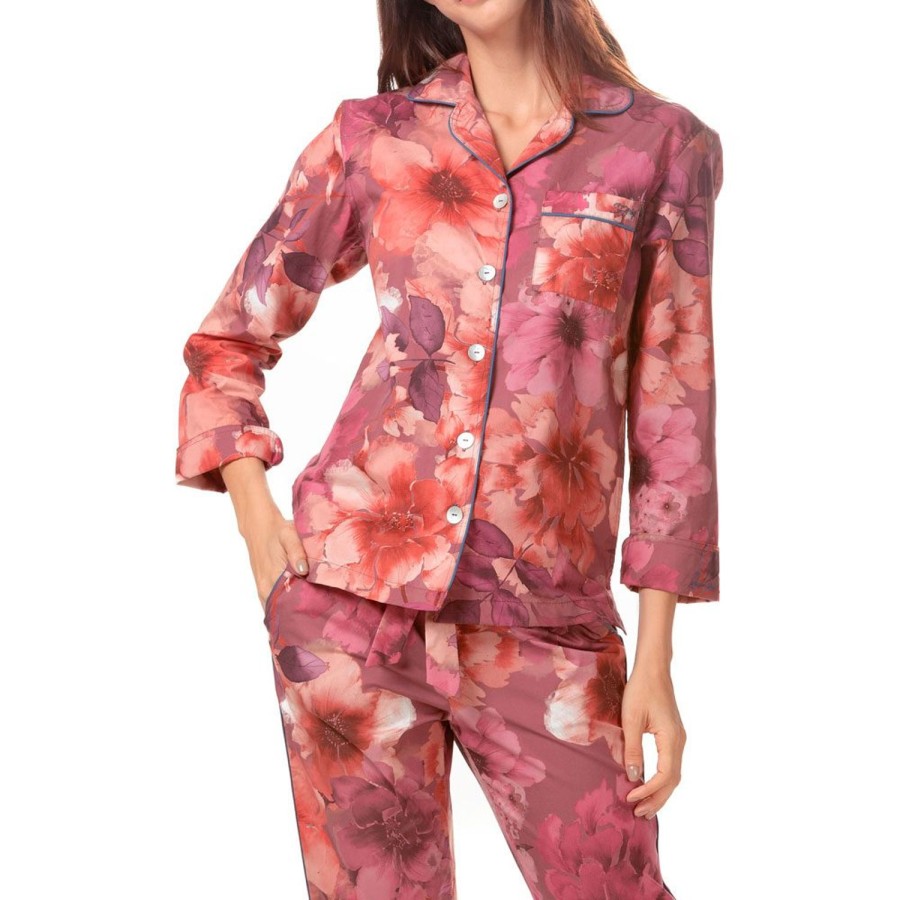 The Lazy Poet Emma Red Dahlia Long Pajama Set Clearance