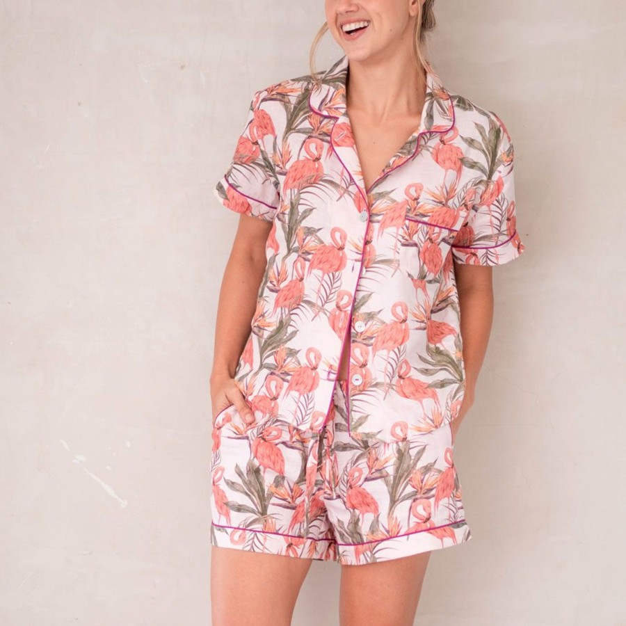 The Lazy Poet Nina Flamingo Dreams Short Pajama Set Clearance