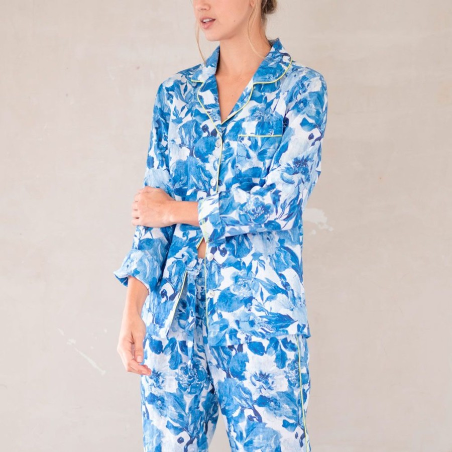 The Lazy Poet Emma Crazy Flowers Blue Long Pajama Set Online