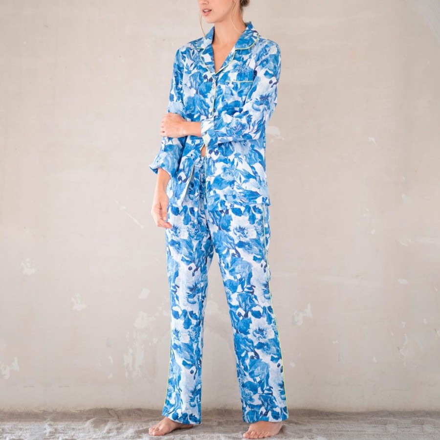 The Lazy Poet Emma Crazy Flowers Blue Long Pajama Set Online