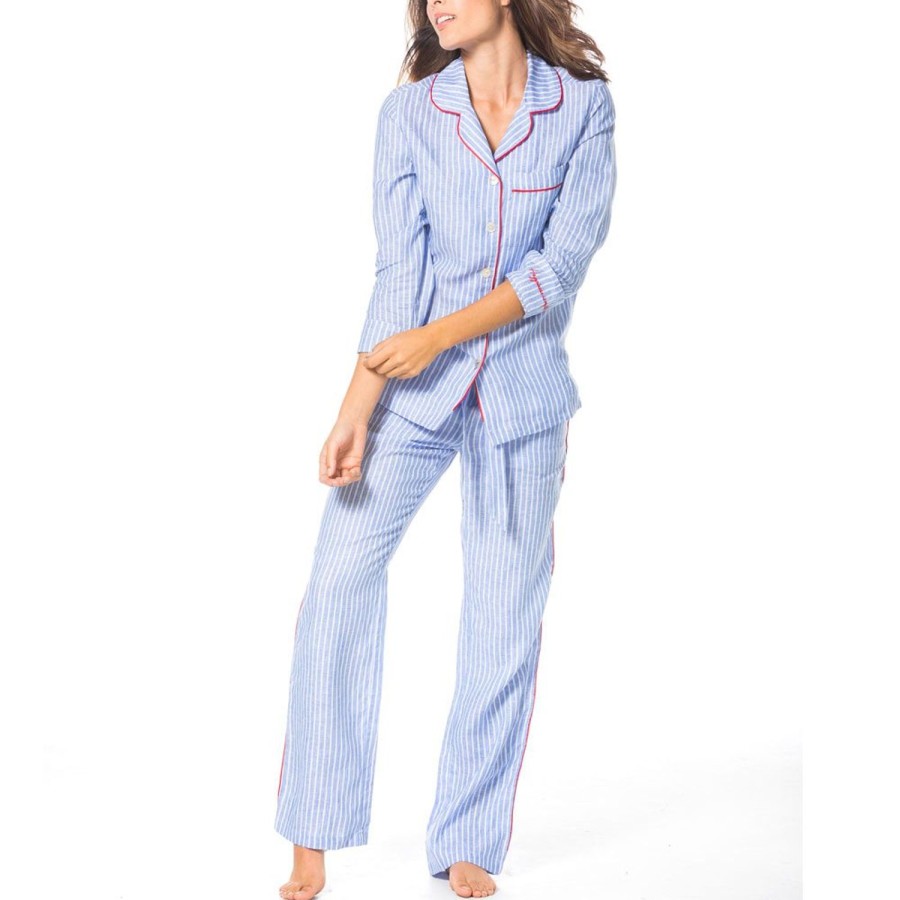 The Lazy Poet Emma Blue Lazy Stripes Long Pajama Set Best