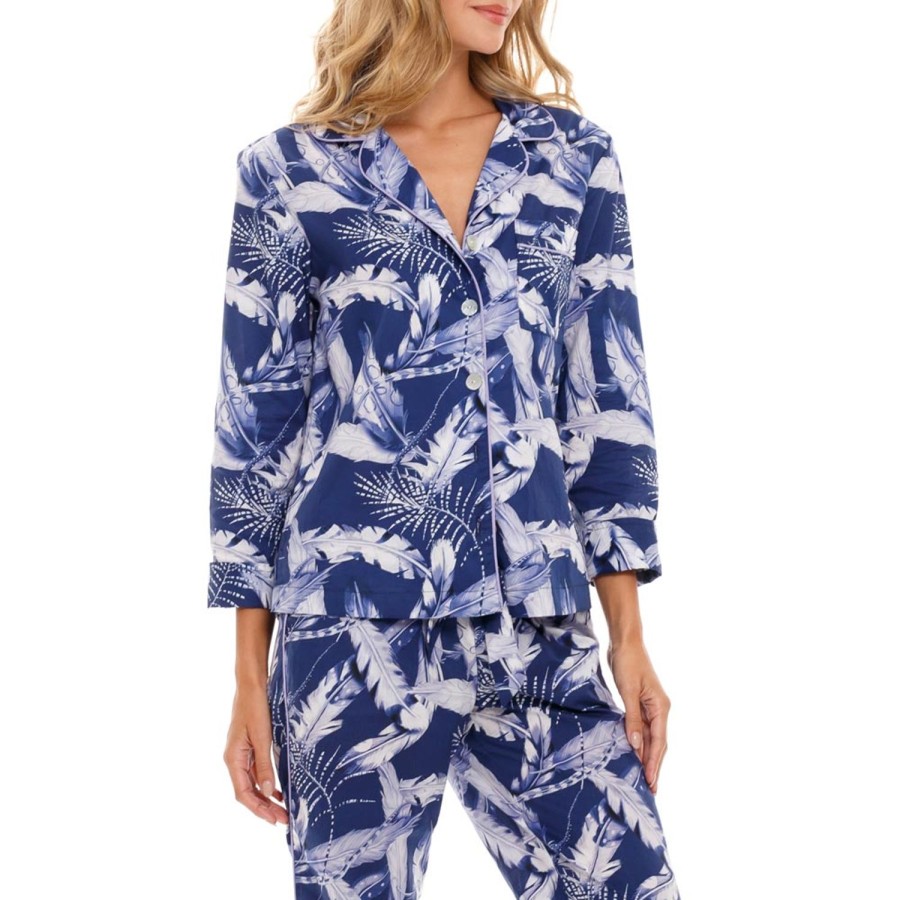 The Lazy Poet Emma Blue Plume Long Pajama Set New