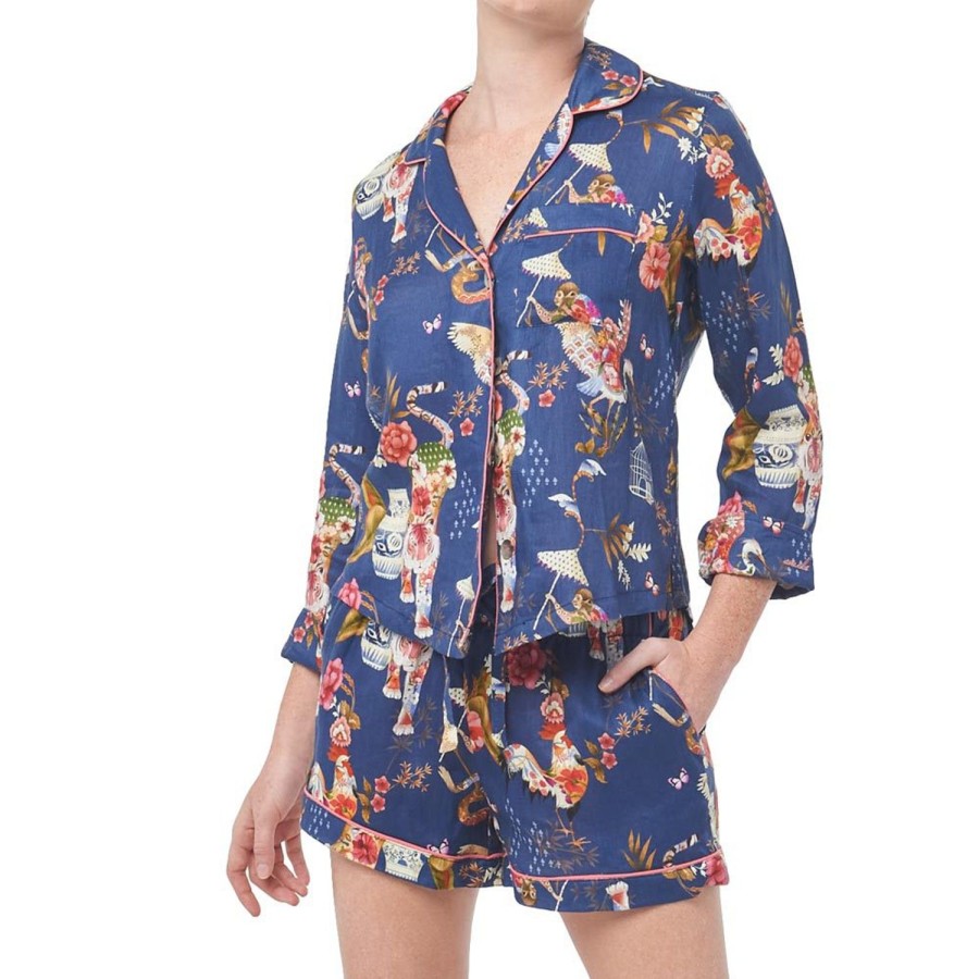 The Lazy Poet Vera Secret Garden Blue Longsleeve & Short Pajama Set Hot