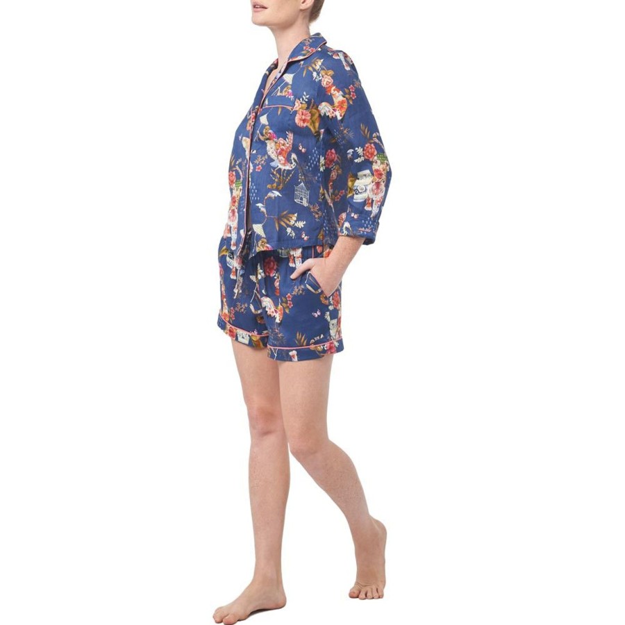 The Lazy Poet Vera Secret Garden Blue Longsleeve & Short Pajama Set Hot