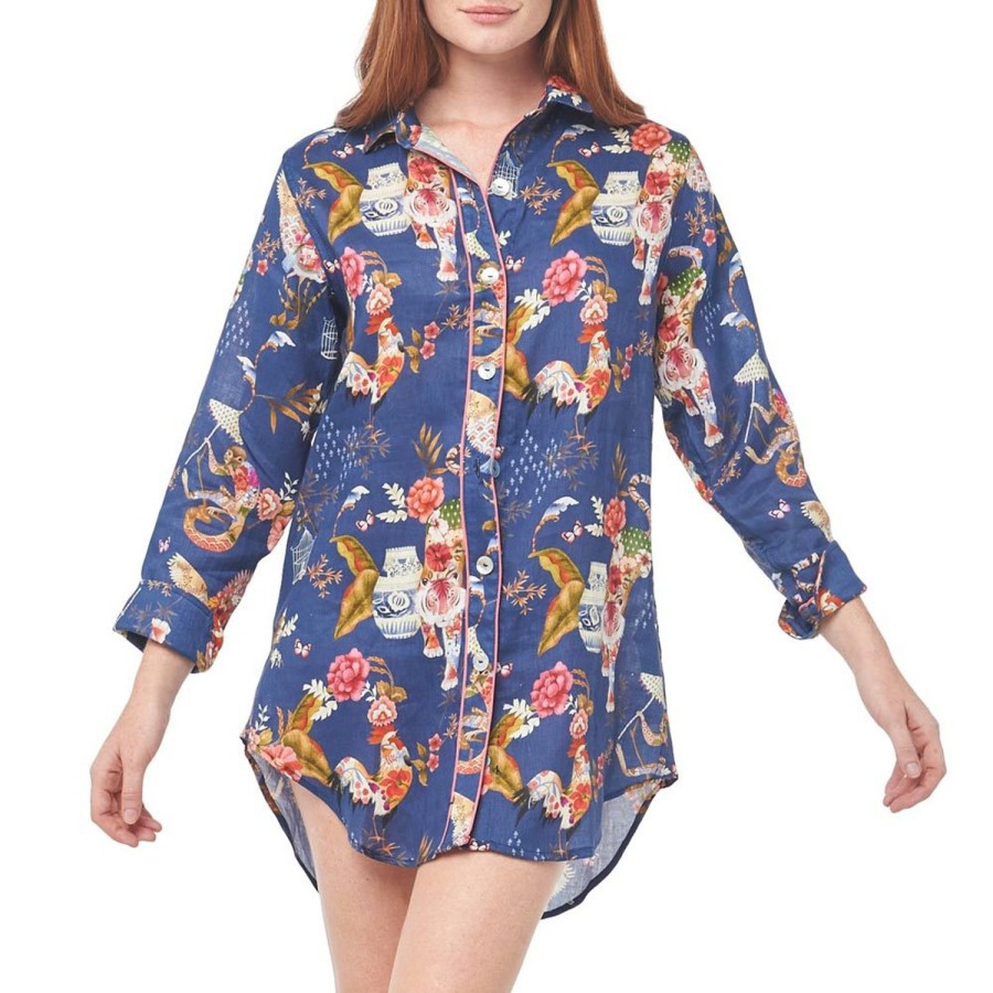 The Lazy Poet Sissy Secret Garden Blue Boyfriend Sleep Shirt Clearance