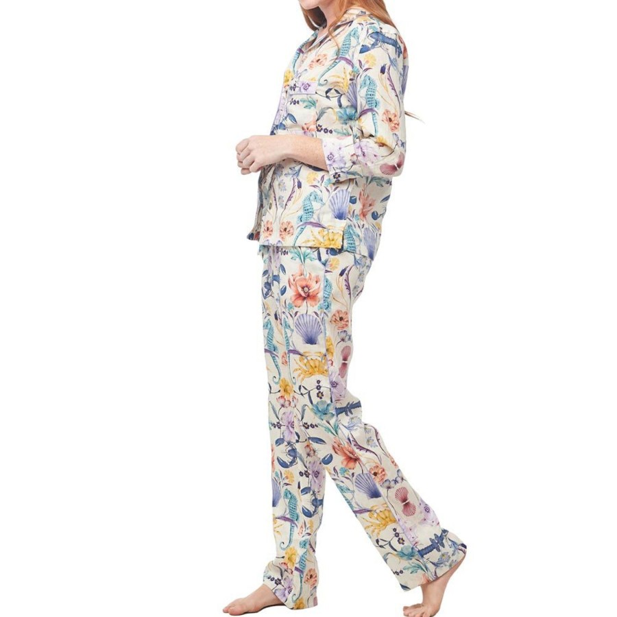 The Lazy Poet Emma Seahorses & Friends Ecru Long Pajama Set Hot