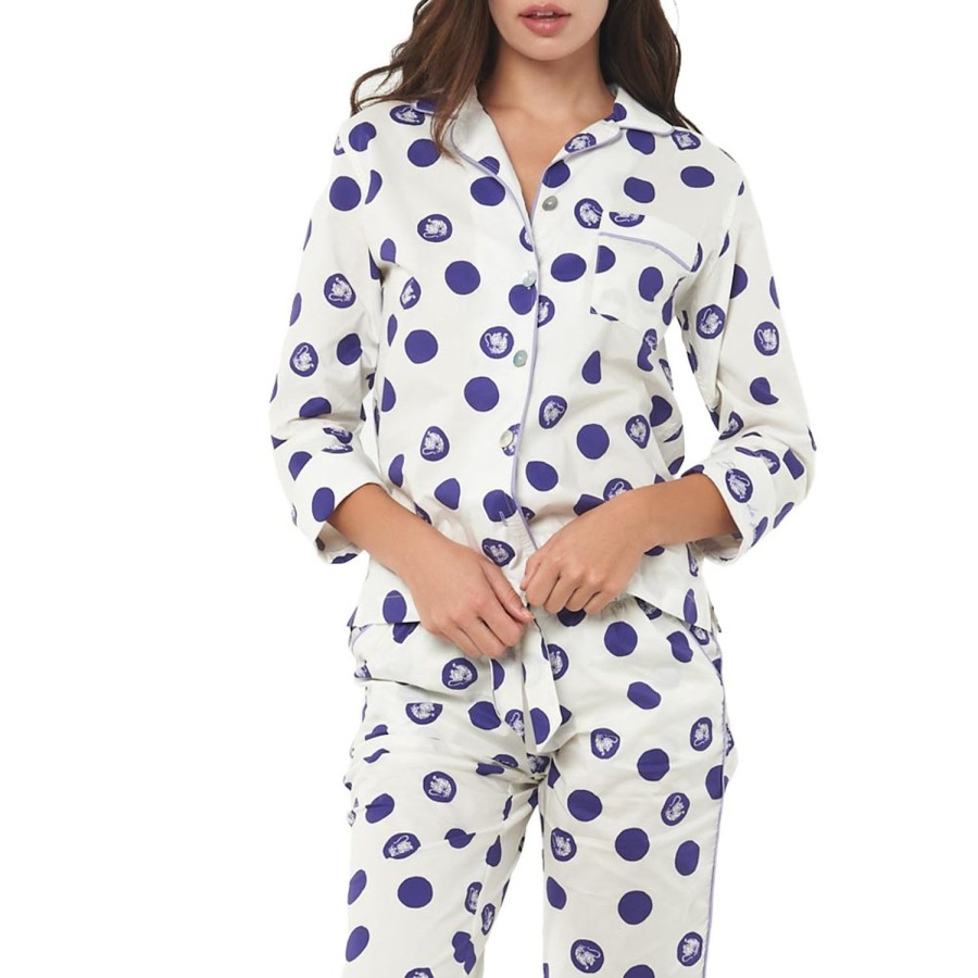 The Lazy Poet Emma Tiger Dots Ecru Long Pajama Set Clearance