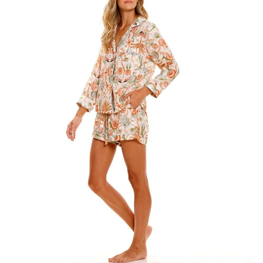 The Lazy Poet Vera Peach Jungle Lush Long Sleeve & Short Pajama Set Clearance