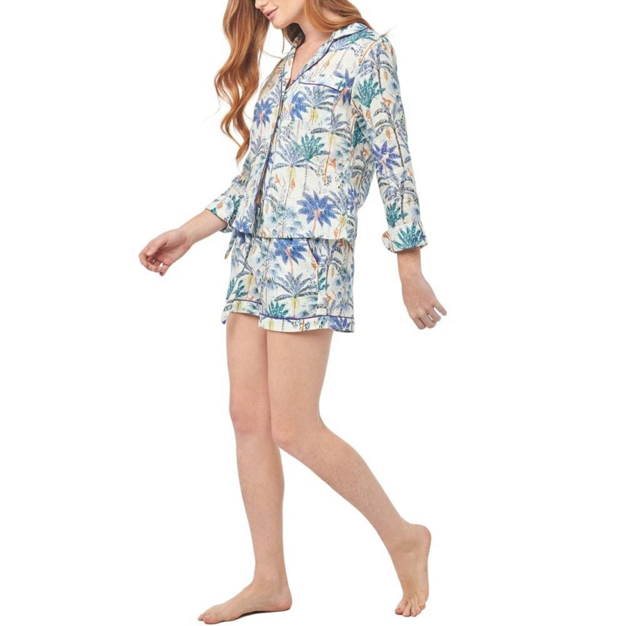 The Lazy Poet Vera Monkey Paradise Blue Short Pajama Set Wholesale