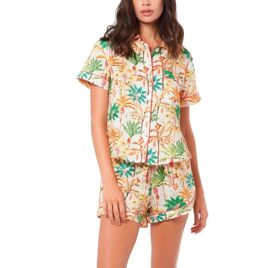 The Lazy Poet Nina Monkey Paradise Pink Short Sleeve Pajama Set Online