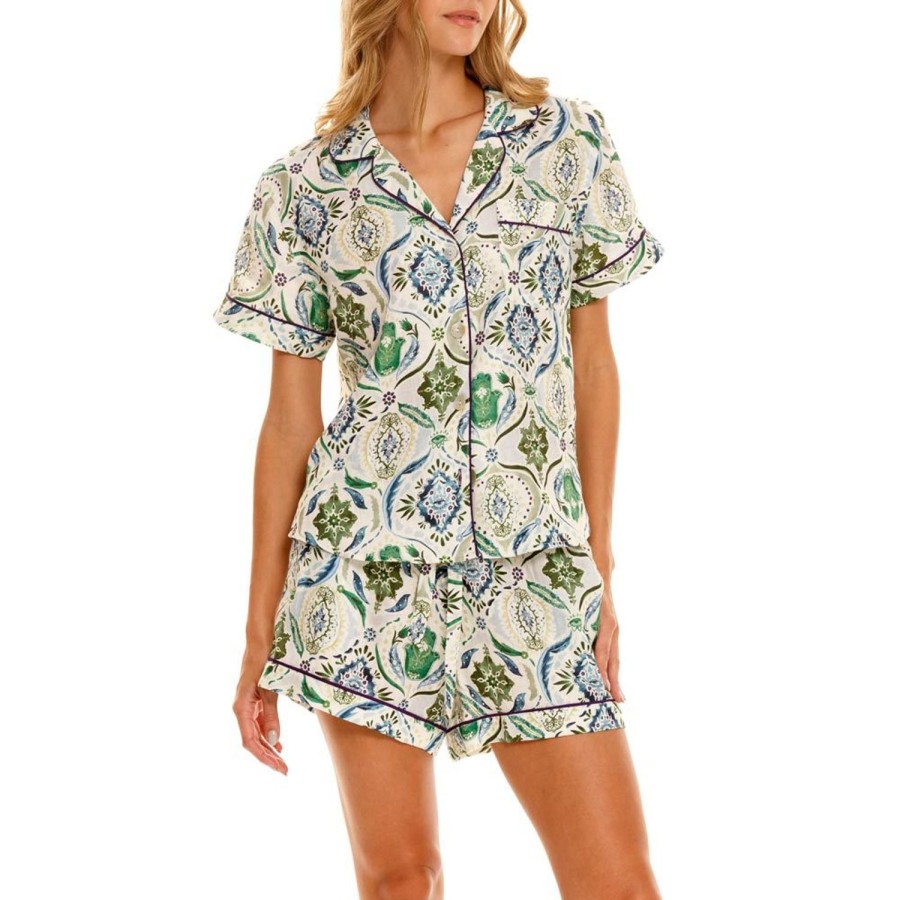 The Lazy Poet Nina Hamsa Blessing Green Short Pajama Set Clearance