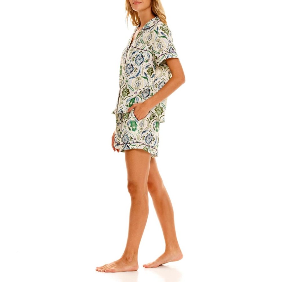 The Lazy Poet Nina Hamsa Blessing Green Short Pajama Set Clearance