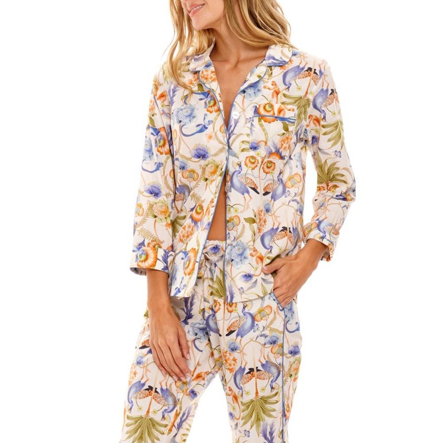 The Lazy Poet Emma Blue Jungle Lush Long Pajama Set New