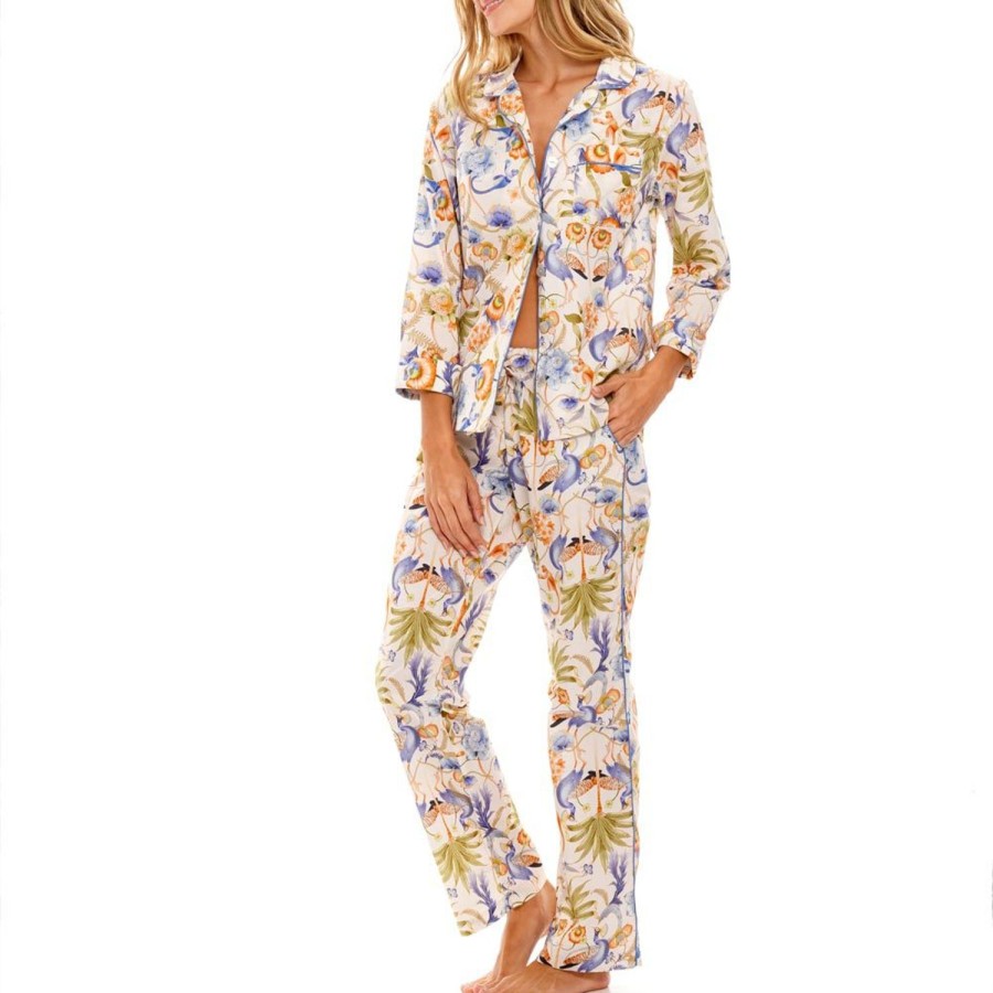 The Lazy Poet Emma Blue Jungle Lush Long Pajama Set New