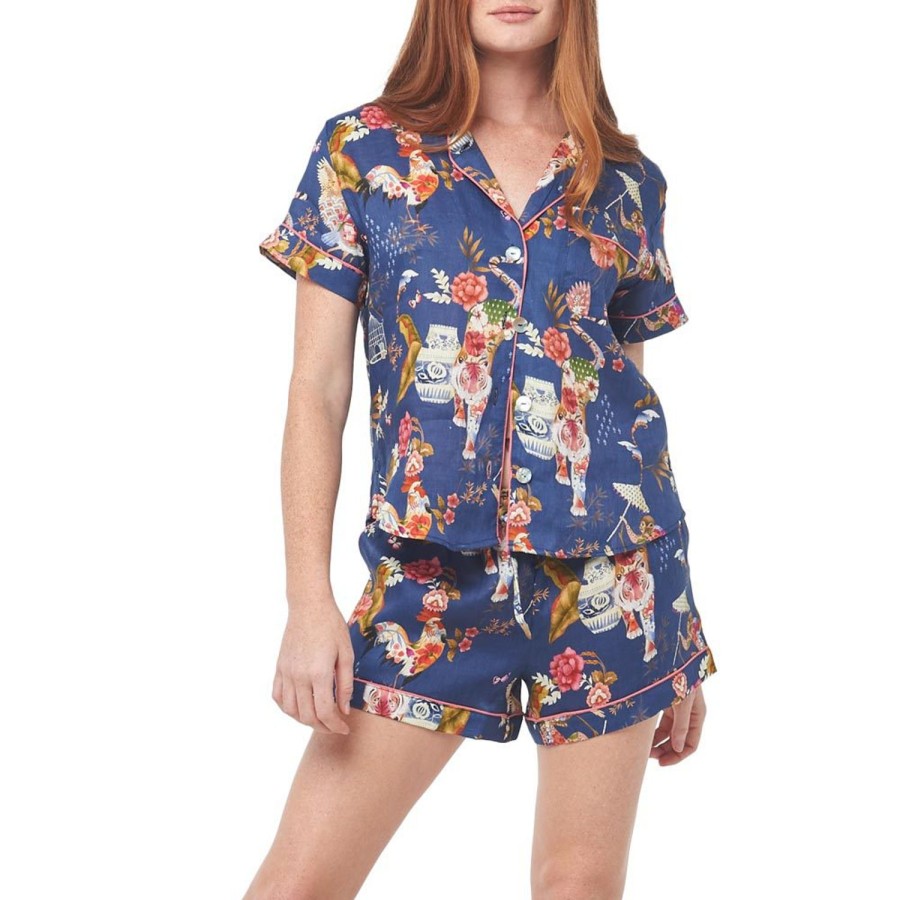 The Lazy Poet Nina Secret Garden Blue Short Pajama Set Hot