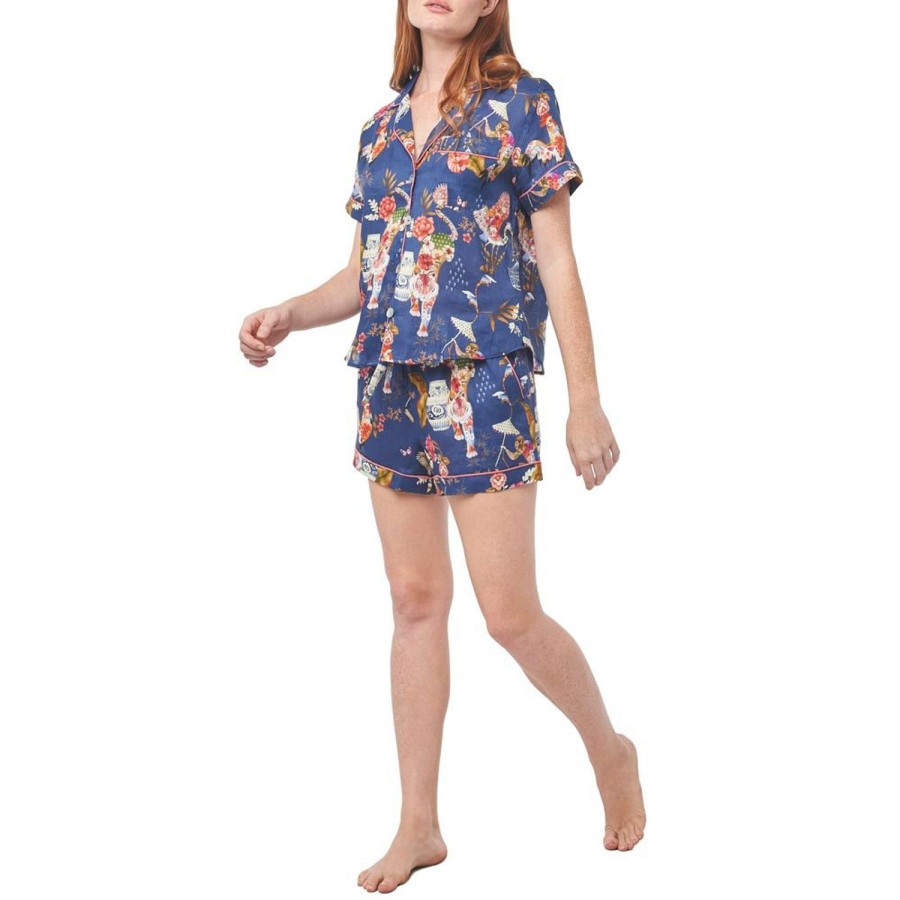 The Lazy Poet Nina Secret Garden Blue Short Pajama Set Hot