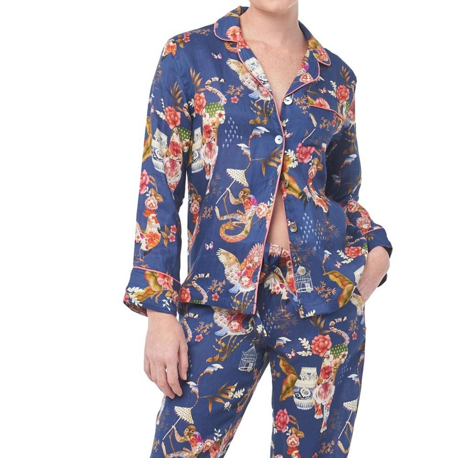 The Lazy Poet Emma Secret Garden Blue Long Pajama Set Hot