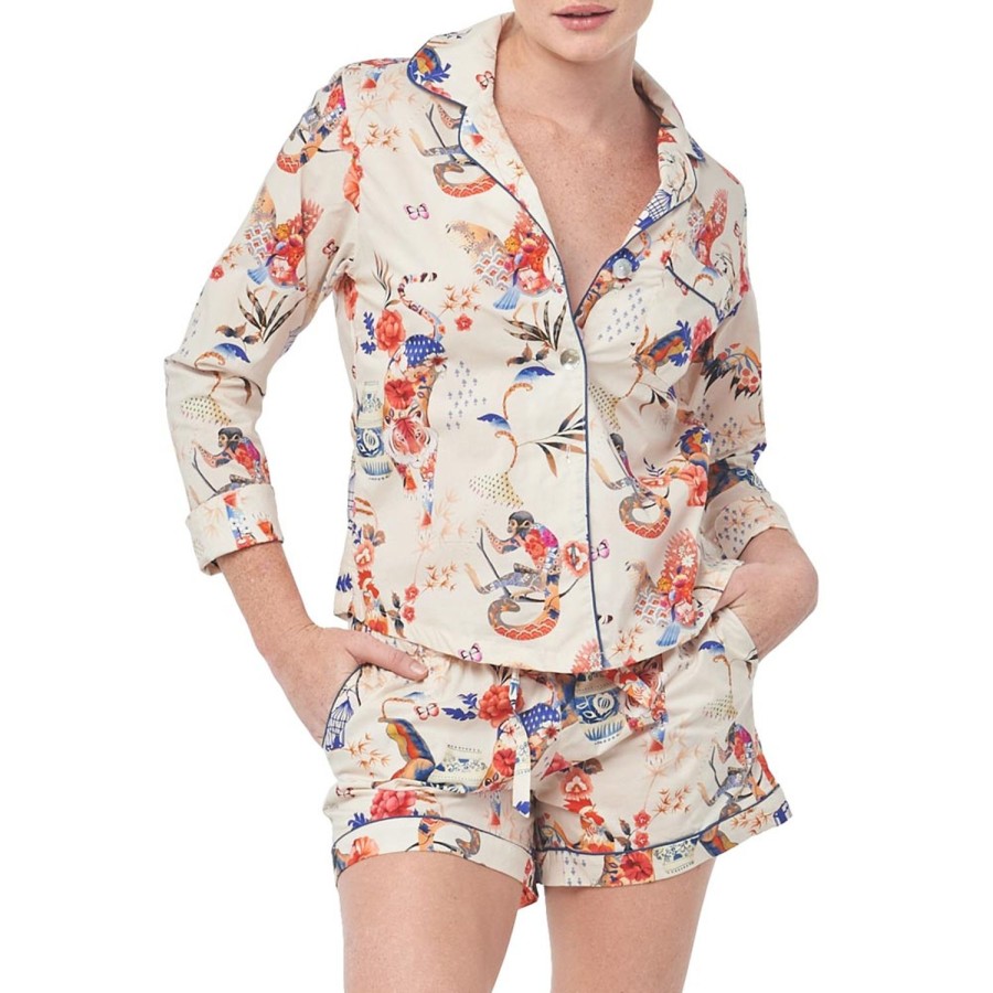 The Lazy Poet Vera Secret Garden Ecru Longsleeve & Short Pajama Set Best