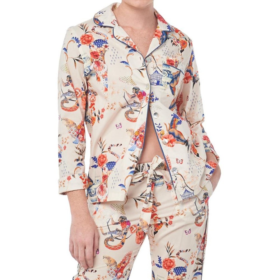 The Lazy Poet Emma Secret Garden Ecru Long Pajama Set Wholesale