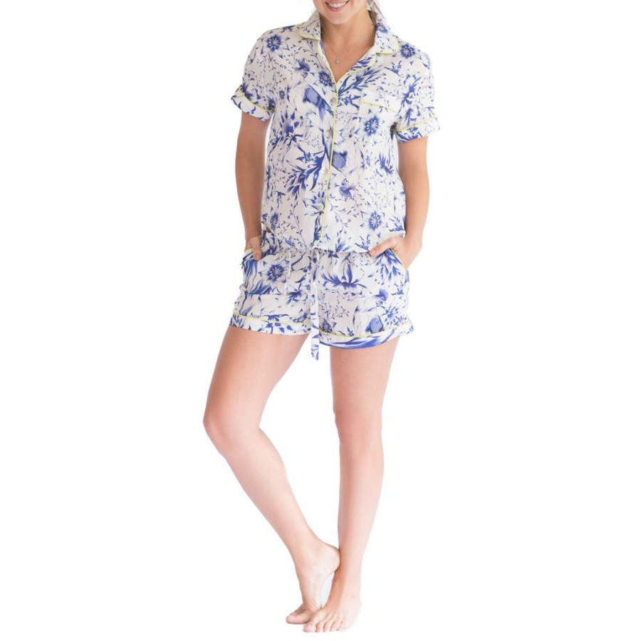 The Lazy Poet Nina Tropical Paradise Blue Short Pajama Set Clearance