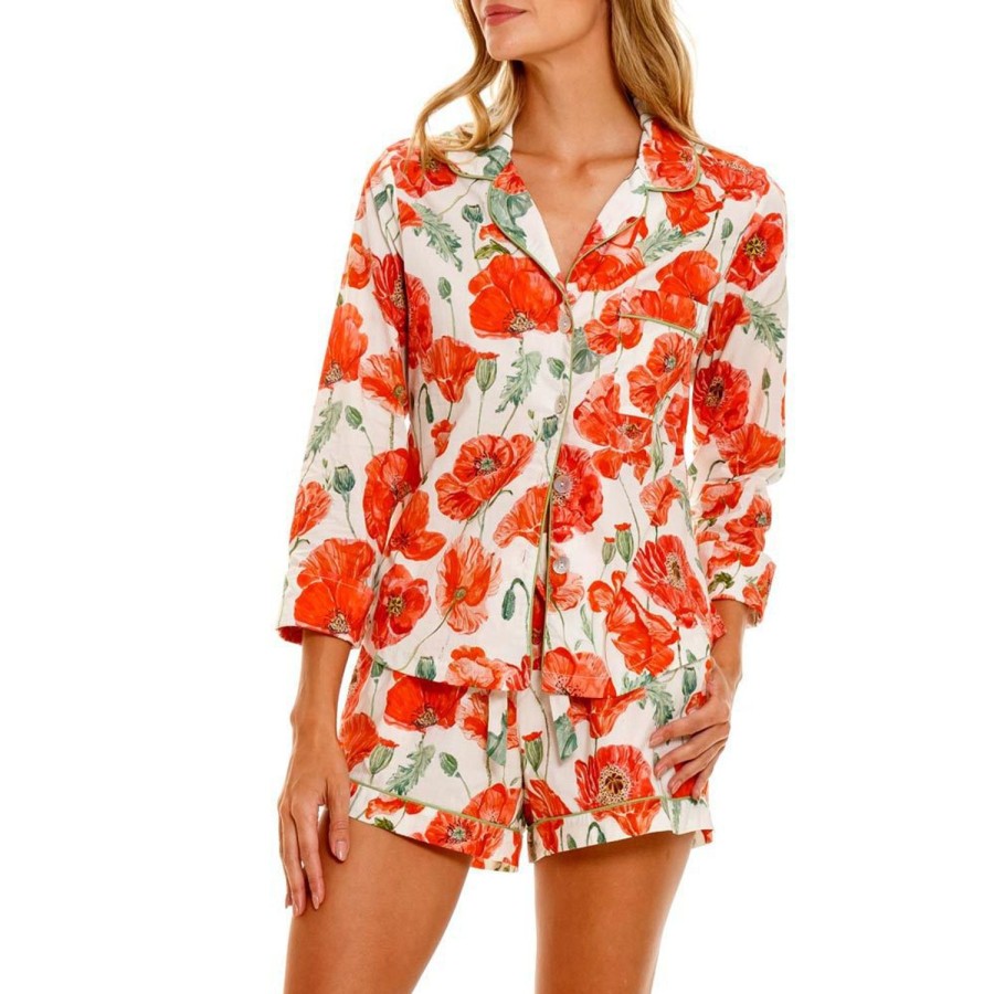 The Lazy Poet Vera Coquelicot Long Sleeve & Short Pajama Set Clearance