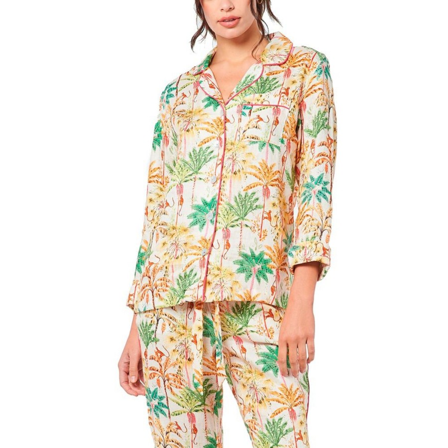 The Lazy Poet Emma Monkey Paradise Pink Long Pajama Set Hot