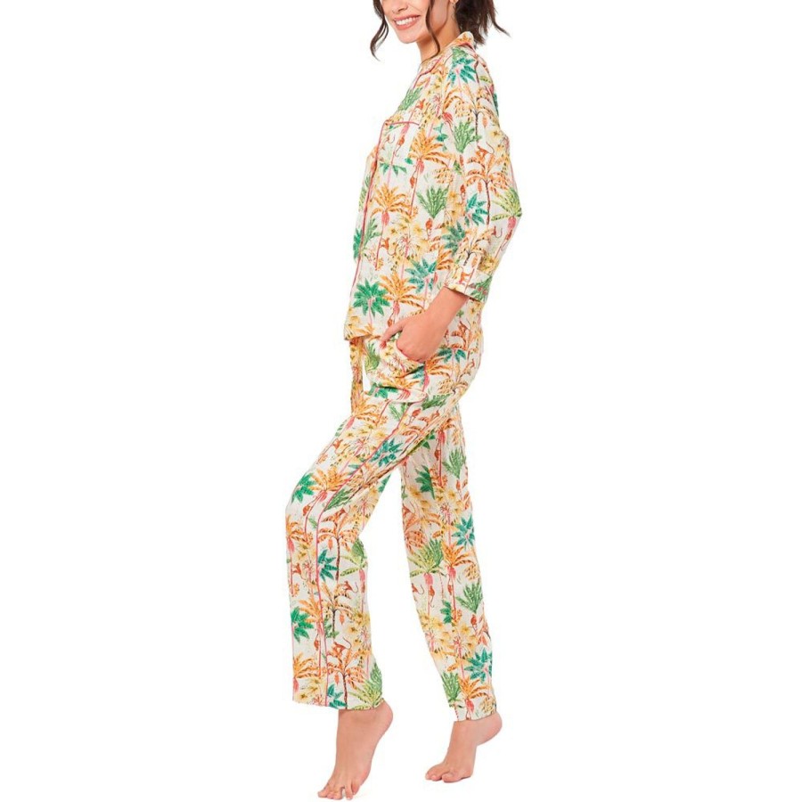 The Lazy Poet Emma Monkey Paradise Pink Long Pajama Set Hot