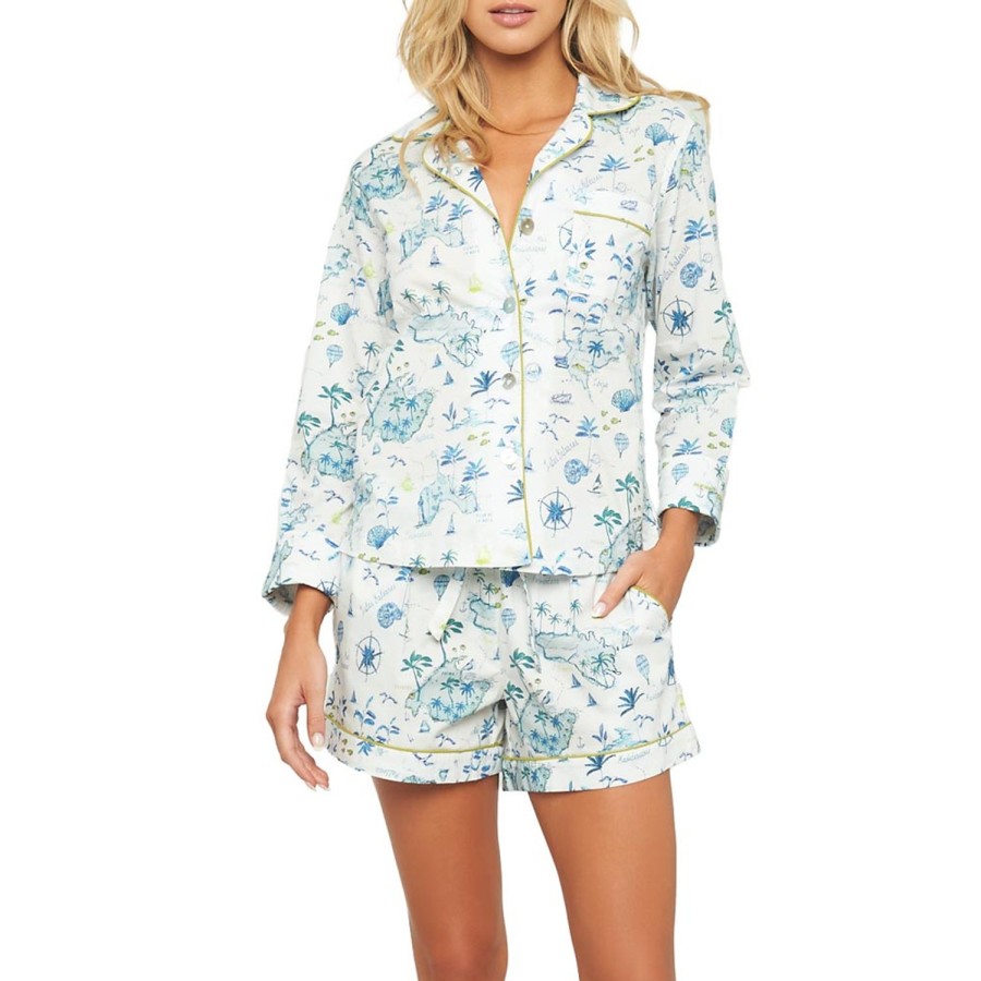 The Lazy Poet Vera Islas Baleares Ecru Long Sleeve & Short Pajama Set New