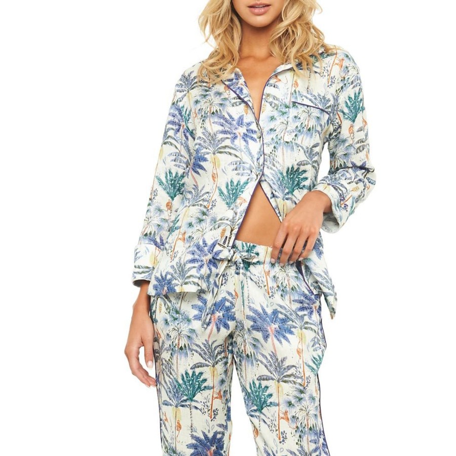 The Lazy Poet Emma Monkey Paradise Blue Long Pajama Set Best