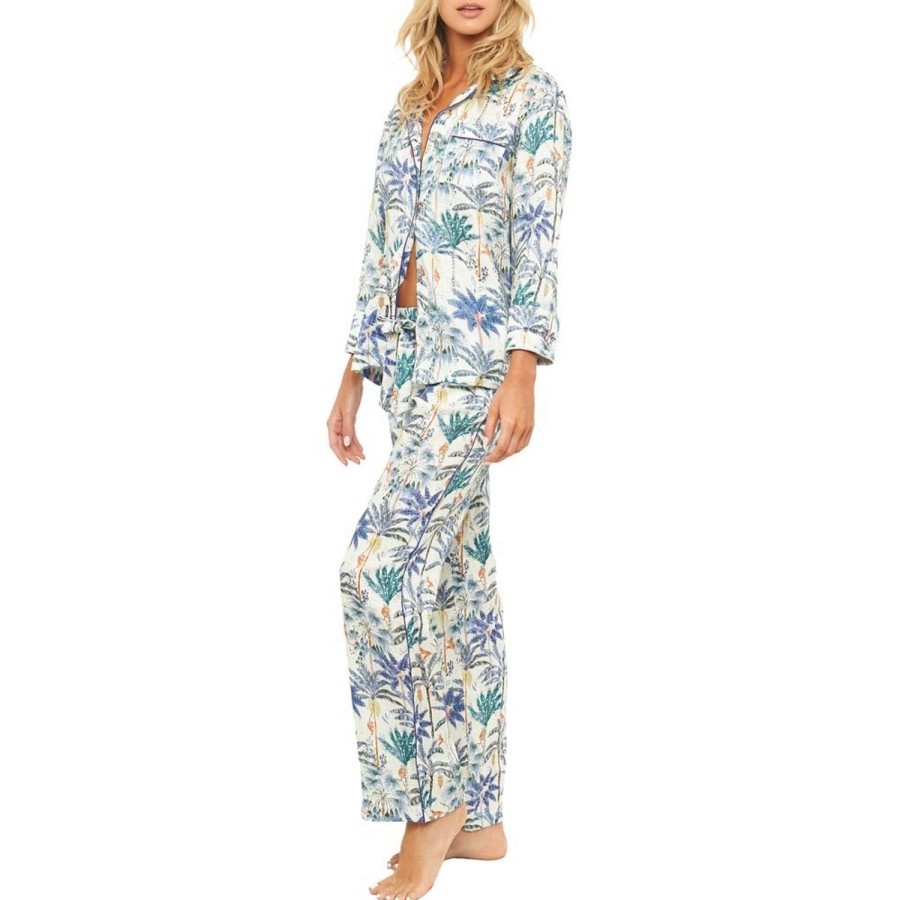 The Lazy Poet Emma Monkey Paradise Blue Long Pajama Set Best